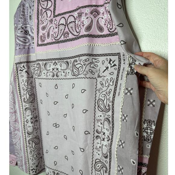 NWT Amiri Lavender Bandana Reconstructed Flannel Button Shirt XL - Picture 12 of 16